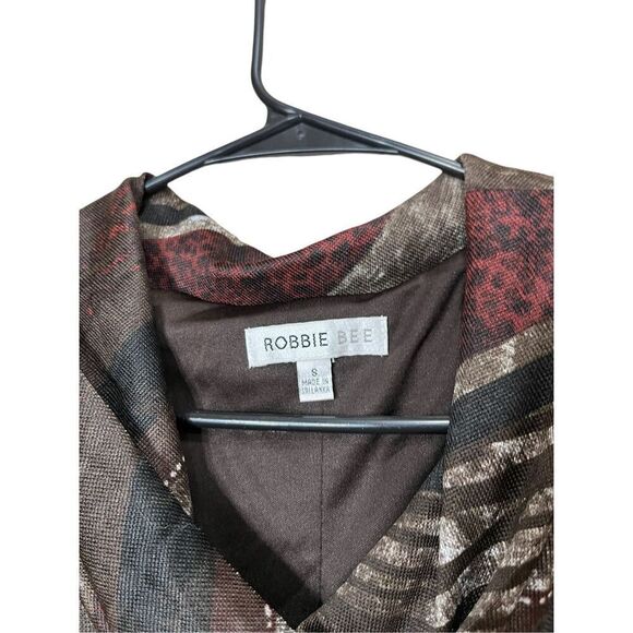 Robbie Bee A line Cowl Neck Dress Brown Striped Animal Patch Size S NWT - Picture 6 of 10